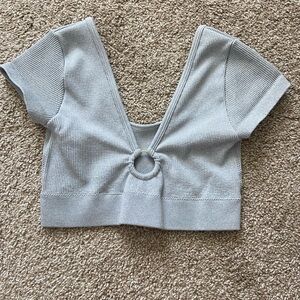 Aerie Gray Crop Top with Cut Out Short Sleeves